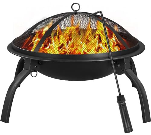 Yaheetech Brasero Extérieur Terrasse Foyer pour Jardin Camp Cour Chauffage, avec Poker, Grille, Couvercle, Sac de Transport Noir 54 x 54 x 38,5 cm