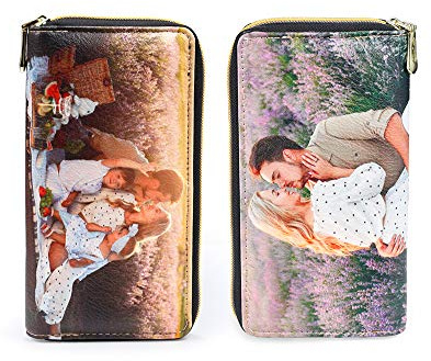 jewelora Personalisierte Frauen Geldbörse Gravierte Doppelseite Fotos Drucken Leder Damen Geldbörse Geschenk für Mama Frau Freundin Schwestern Beste Freunde zum Geburtstag (Schwarz)