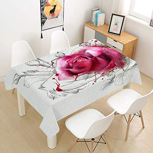Morbuy Blumendruck Tischdecke Abwaschbar Tischtuch Rechteckig Tischwäsche Gartentischdecke Outdoor Tischdekoration Wasserdicht Polyester Ölfest Pflegeleicht (140x140cm,Pinke Rose)