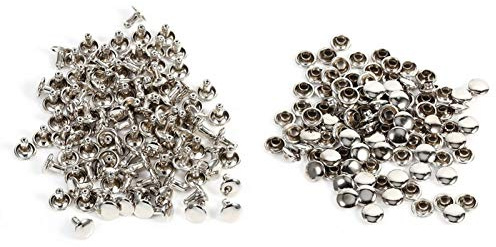 100 juegos de remaches de cuero, 8 x 8 mm, doble tapa, remache rápido, tachuelas de metal, remaches de latón para manualidades zapatos bolsa ropa cinturones reparaciones decoración(Plata)