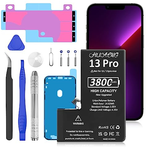 Batterie pour iPhone 13 Pro, [3800 mAh] Batterie de Remplacement améliorée 2026 Nouvelle 0 Cycle Haute capacité pour iPhone 13 Pro A2636 A2638 A2639 A2640 A2483 6,1 Pouces avec Kits d'outils de