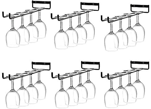 YAYODS 6 Pcs Metal Wall Mounted Glass Rack (12 Hangers) - Bar, Restaurant, & Home Under Shelf Solution