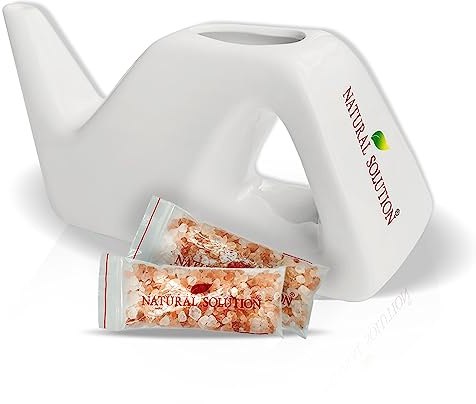 Natural Solution Ceramic Neti Pot, Nasal Wash with Himalayan Pink Salt, Air Passage Cleaner for Allergies Relief - Portable & Natural Asthma Relief Sinus Rinse