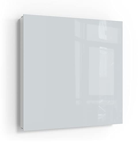 DEQORI Schlüsselkasten weiß | 30x30 cm | Unifarben - Hellgrau | Glas & Metall Schlüssel-Box | Schlüsselschrank mit 50 Haken + 2 Magnete | Moderne Design Box magnetisch & beschreibbar