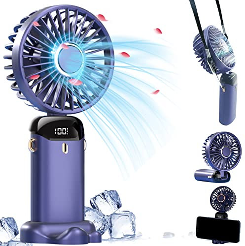 HNGEMSY Handventilator, Mini Ventilator USB Tischventilator Wiederaufladbare Persönliche Tasche Schreibtisch Ventilator mit LED Anzeige 11-21Hs leise Arbeiten für Büro im Freien (lila)