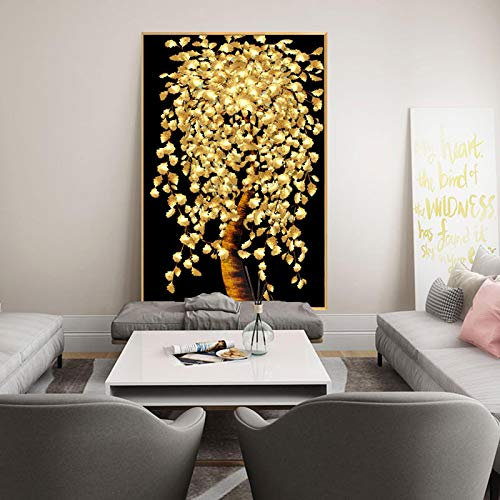 Dittelle Poster und Drucke, Wandkunst, Leinwandgemälde, abstrakte goldene Blätter und goldener Geldbaum, Bilder für Wohnzimmerdekoration, 60 x 110 cm, ohne Rahmen