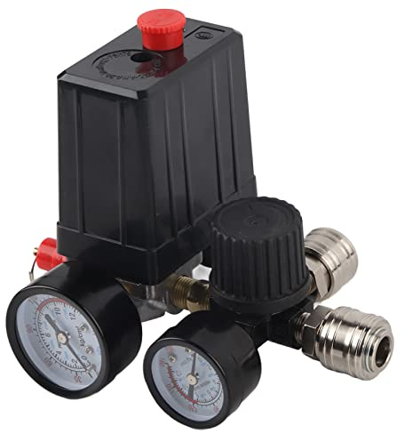 Luftkompressor Druckschalter, Druckregler Kompressorschalter 1/4in 4 Löcher Controller Regulator Ventil 90-120PSI 220V für präzise Drucksteuerung, für Professionelle