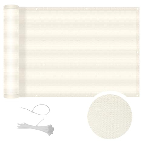 COOL AREA Balkon Sichtschutz 80x400cm Balkonverkleidung Transparent Balkonabdeckung Sichtschutz Blickdichte und UV-Schutz Schutz mit Kabelbinder,Creme weiß