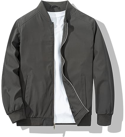 XiaoYouYu Men's Bomber Jacket Fashion Stylish Lightweight Windbreaker Spring Fall Casual Jackets for Men Dark Grey Large