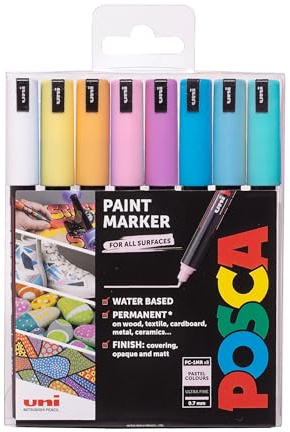 Posca PC-1MR Permanent-Marker auf Wasserbasis, ultrafeine Spitze für Kunst und Handwerk, vielseitig einsetzbar auf Holz, Metall, Papier, Pappe, Glas, Stoff, Keramik und Stein, Pastellfarben, 8 Stück