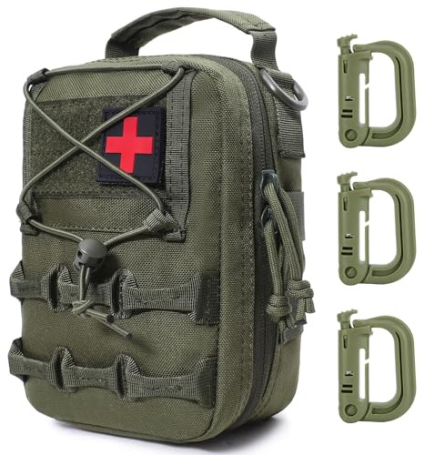 MUCHER Bolsa táctica de Primeros Auxilios Molle, Bolsa de Primeros Auxilios, Bolsa médica Molle, pequeña Bolsa de Utilidad de Supervivencia General con 3 Ganchos para Senderismo, Caza, Camping