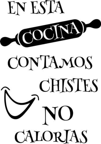 SoulArt® Vinilo decorativo con frase En esta cocina contamos chistes no calorías - Pegatinas decorativas para pared. Decoración de cocina, vinilo autoadhesivo, vinilo de corte (20x29cm)