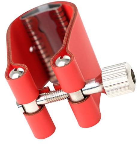 Roter Altsaxophon Clip aus Leder und Edelstahl mit Ersatzteil | Altsaxophon, Nickelbeschichtetes Messing, Passend als Zubehör für Saxophonliebhaber und Spieler