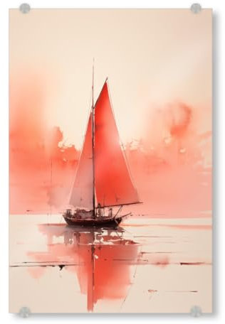 artboxONE Acrylglasbild 30x20 cm Reise/Strand und Meer Rotes Segelbootgemälde - Bild Kunst Farbe gemälde