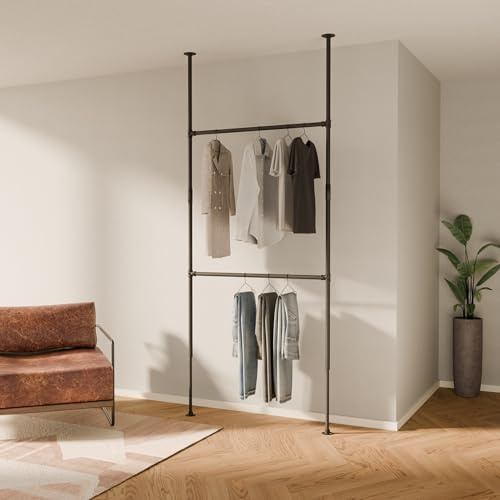 pamo Kleiderstange im Industrial Design - LOFT I - Teleskop Stangen System als offenes System | Kleiderschrank aus stabilen Rohren - ohne Bohren