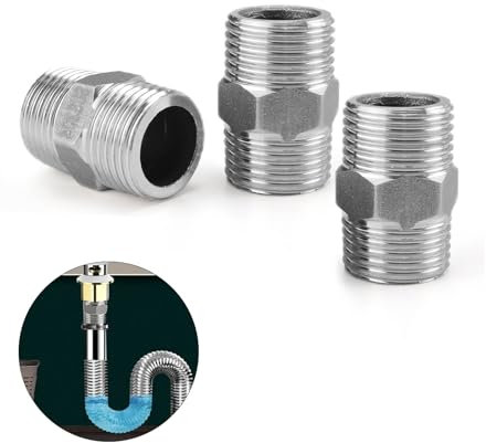 TIANLIN Raccordo Filettato Doppio, 3 Pezzi Nipplo Doppio in Acciaio Inox, Acciaio Inossidabile 304 Doppio Nipplo da 1/2 Pollici, per Valvole, Tubi Dell'acqua e Raccordi per Tubi di Riscaldamento