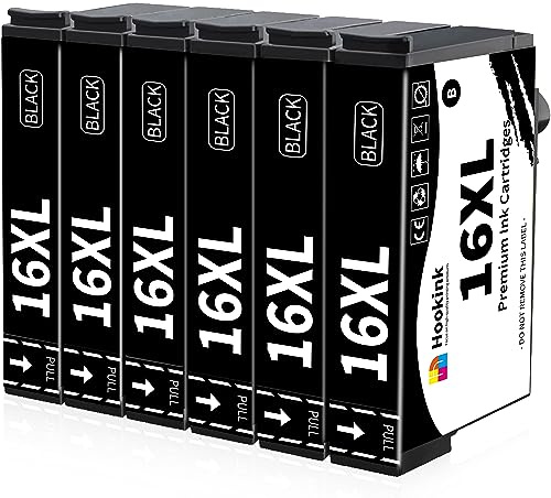 Hookink 6-Schwarz 16XL Druckerpatronen Multipack kompatibel für Epson 16XL Patronen für Workforce WF-2760 WF-2630 WF-2510 WF-2660 WF-2750 WF-2650 WF-2540 WF-2530 WF-2520 WF-2010
