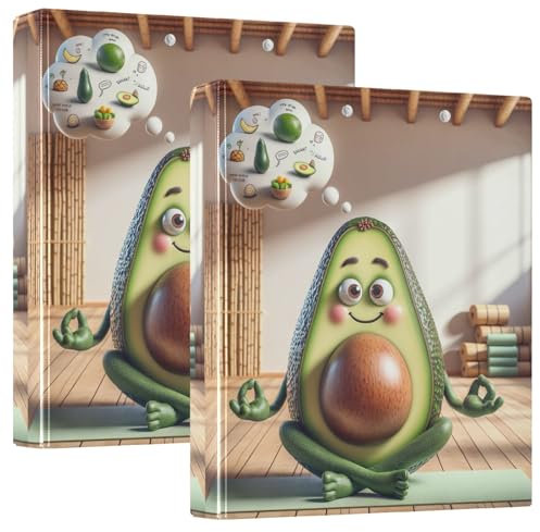 Yoga-Avocado-Ordner, lustig, 3,8 cm, 3 Ringe, für 200 Blatt, 2 Stück