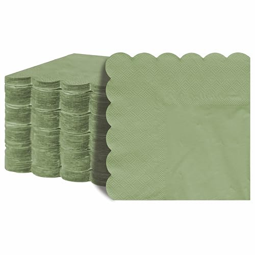 Jebblas Einweg-Servietten, 100 Stück, 2-lagig, Salbeigrün, 12,7 x 12,7 cm, gewellter Rand, für Party, Hochzeit, Abendessen
