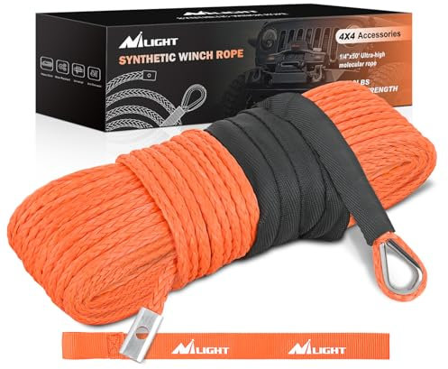 Nilight 1/4 x 50 ft Synthetic Winch Rope 9,000 LBS Winch Line Cable with Black Protective Sleeve Winch Line Ropes for ATV Winch with Synthetic Rope UTV Trailer Jeep Quad Polaris Winch Cable Orange