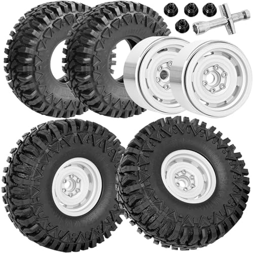 hopsupRC (4PCS) Aluminum 1.9 Beadlock Wheel Rims Heavy Duty for 1/10 SCX10 SCX10 II SCX10 III TRX4 D90 90046.Wheels Rim 1.9inch Beadlock Tires Wheel Hub Rim,Silver