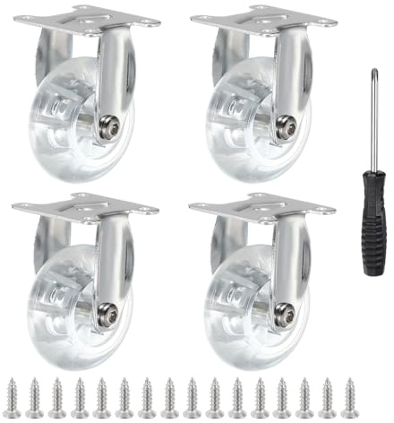PATIKIL 2 Inch Fixed Caster Wheels, 4 Pcs Clear PU Rigid Caster Wheels Non-Swivel Furniture Wheels 198 Lbs with Screws Screwdriver for Cabinet Workbench Cart Trolley