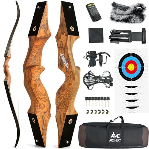 60 Black Hunter Recurve Bow Wood Takedown Bow Right/Left Hand for Adults American Hunting Longbow 20-60lbs for Archery Hunting Shooting Practice (Right Hand,Orange,35LBS)