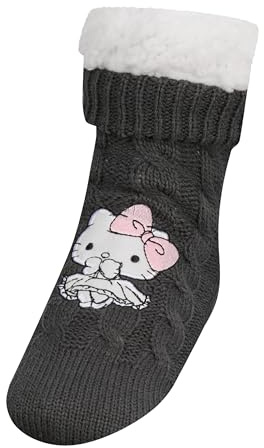 ONOMATO! Hello Kitty Chaussettes pour femme 35-38, chaussettes douillettes, antidérapantes, matière douce, chaussettes bloquantes gris foncé pour pieds chauds, coupe confortable