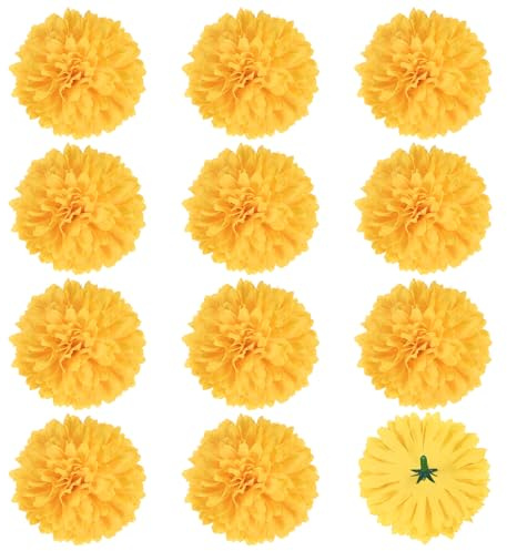 M METERXITY 12 Piezas de Cabezas de Flores Artificiales, 2.8 Pulgadas/70mm Flores Falsas de Seda de Crisantemo para Decoración del Hogar DIY/Ramos de Boda/Centros de Mesa [Amarillo]