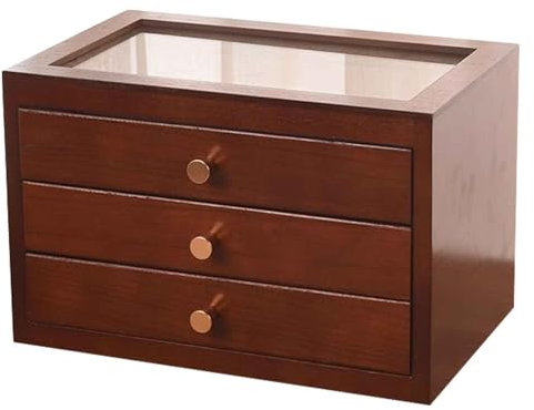 Schmuckkasten, Schmuckschrank, Schmuckschränke Mit Glasdeckel, Schmuckaufbewahrung, Großes Fassungsvermögen(Brown,7.5in/19.1cm)