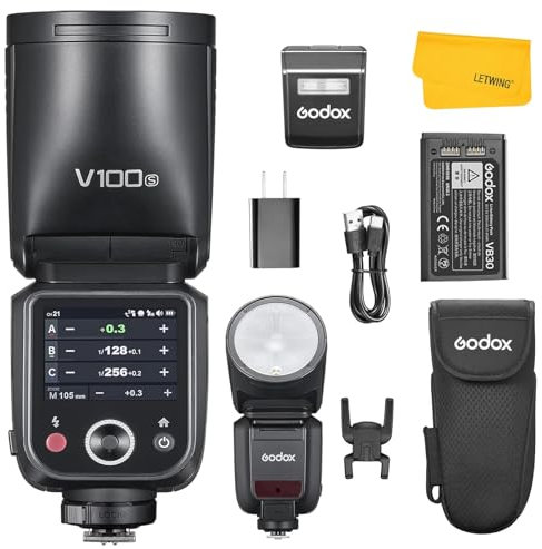 GODOX V100 S V100S Flash pour Appareil Photo Sony, 100Ws TTL 2.4G sans Fil Sony Speedlite HSS 1/8000s, 400 Flashs à Pleine Puissance, Lampe de Modélisation LED, Flash Externe pour Photographie