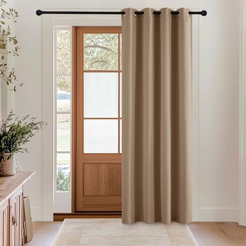 KGORGE Dörrgardin 200 cm långa mörkläggningsgardiner med öljetter dörrgardin köldskydd – 1 st H 200 x B 140 cm ogenomskinliga gardiner vardagsrum termisk gardin köldskyddsgardin, cappuccino
