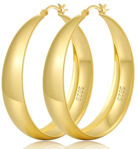 Senteria Örhängen Silver 925 ringar örhängen för kvinnor allergivänliga ringar örhängen silver 925 stora lätta tjocka örhängen dam, Gold-50mm, Silver