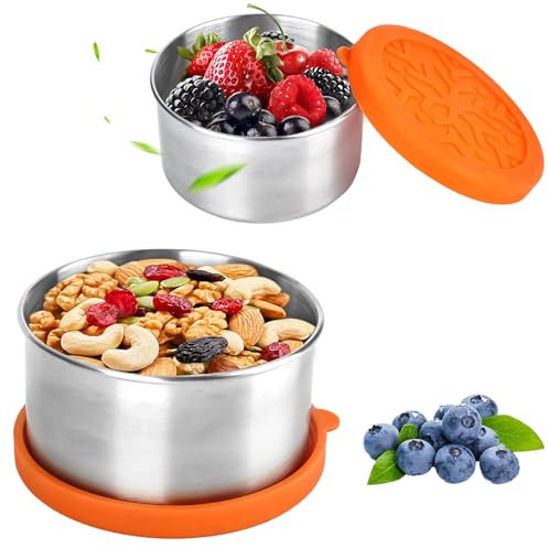 Dressing Behälter Mini Dosen mit Deckel - Salatdressing Behälter 2 Stück Kleine Edelstahl Gewürzbehälter 110ml 220ml Auslaufsichere Bento Box Zubehör Lebensmittelbehälter für Snack Salat Gewürze