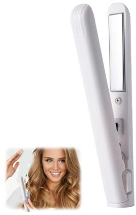 Mini Dual Purpose Hair Straighteners, 2 in 1 Mini Travel Hair Straightener and Curler, Nano Ceramic Tourmaline Plates, USB Powered Portable Hair Curler Flat Iron for All Hair Types (White)