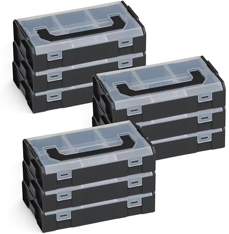 L-BOXX Mini Werkzeugkoffer 9er Set – Schwarz Deckel transparent | Stapelbare Sortimentskästen für Kleinteile | Lebensmittelechter Kunststoff | Kompatibel mit L-BOXX System