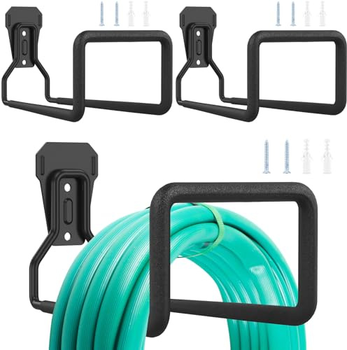 Sutowe 3pcs Wall Mounted Garden Hose Hanger 19x12cm Heavy Duty Steel Hosepipe Holder, Metal Garage Storage Hooks Wall Storage Bracket for Yard Water Hoses Tidy Extension Cords