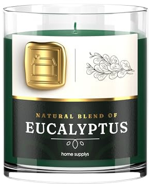 Large Eucalyptus Candle - Candle Gift for Women & Men with Lid - (280g/60hr) Long Burn Time with Eucalyptus, Amber, Mint & Pine - Organic & Vegan Scented - Relaxation, Aromatherapy & Wellness