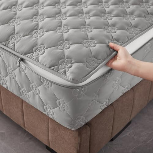 Fodera per Materasso Matrimoniale/Singolo 130/140/160X190 Coprimaterasso Trapuntato con Cerniera Imbottitura Proteggi Sacco Materasso Topper Rivestimento Lenzuolo Sfoderabile (180X190+26cm,A)