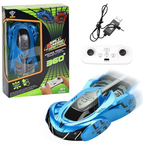 3T6B Ferngesteuertes Auto Wandkletterfahrzeug, 360° Drehbares Anti-Schwerkraft Wall Climber Auto mit LED-Vorne und Hinten Leuchtet, USB Wiederaufladbare Elektrisches Spielzeug für Kinder ab 4-9 Jahre