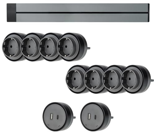 MASTERLED [Europeisk garanti] vägguttag, upp till 7 uttag, linjärt grenuttag, modulära skenor, glidanslutning, elektrisk skena, kraftremsa, 50 cm (7 Schuko)