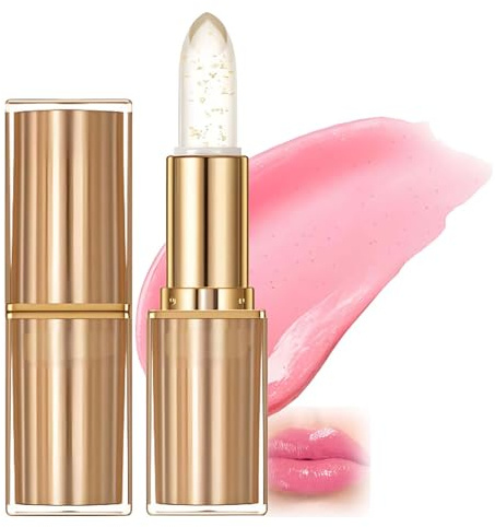 Thanksgiving Christmas Colour Changing Lip Balm - Temperature Sensitive Jelly Lipstick with Gold Foil, Long Lasting Hydrating Formula, Natural Pink Moisturising Gloss, Lightweight Smooth Lip for Women