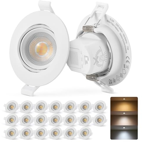 Bojim Focos Led Empotrable Techo Ø 68mm - 80 mm IP65, Downlight Ajustable Interior Luz Cálida Luz Neutra Luz Fría, Spot Led Encastrable 7W, 700 Lumens Recessed Lighting Orientable Bano, Habitacion
