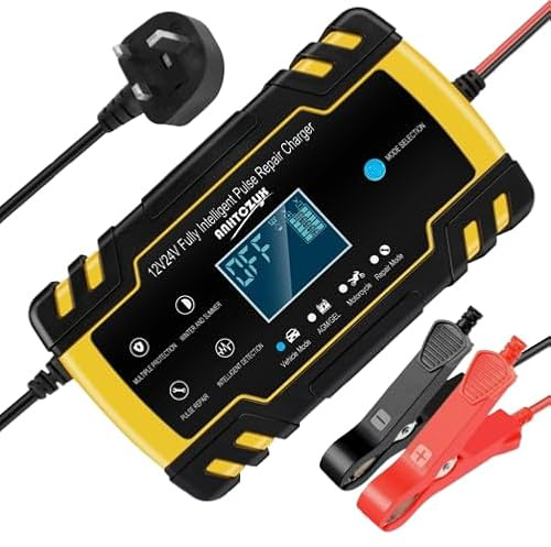 12V 24V Smart Car Battery Charger 8A Fast Automatic Battery Maintainer with Pulse Repair Function for Cars Motorcycles Boats AGM GEL Wet Lead Acid Batteries Large LCD Display Intelligent Protection