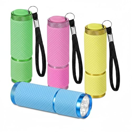 ENAESLOT 4 PCS Keyring Torch, Mini Torches Super Bright with 9 LEDs, Torches Battery Powered, for Adult Camping Hiking Outdoor Party Lightweight, Energy A+++(Battery Not Included)