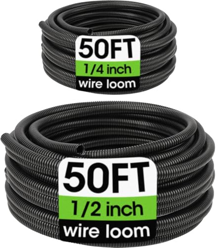 Wire Loom 1/4, 1/2 Inch x 50 FT, Split Wire Loom Tubing Wire Conduit, Cable Sleeves Bulk Flexible Electrical Conduit Protective kit – Black