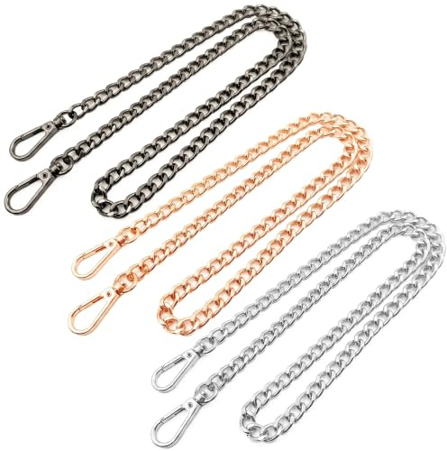 3 Stück Taschenkette 120cm, Flache Metall Ersatz Kette | Kette für Handtaschen, Umhängetasche