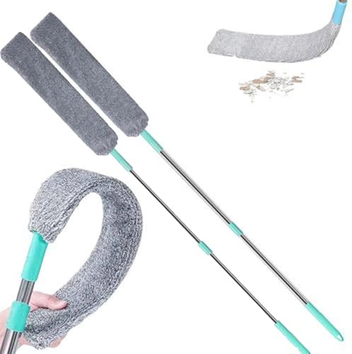 2pcs Plumero Telescópico Extensible De Microfibra, Plumero para Debajo De Los Muebles, Cepillo Plano Retráctil con Mango Largo para Sofás Cama Suelos Grietas Techos Altos Y Espacios Reducidos