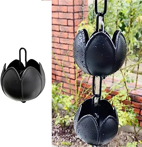 HCZKIUJ Rain Chain Lotus Rain Catcher Chain, Aluminum Rainwater Diverter Replace Gutter Downspout, Black Decoration Rain Guide Chains for Temple Roof Courtyard (260cm (8.5ft))