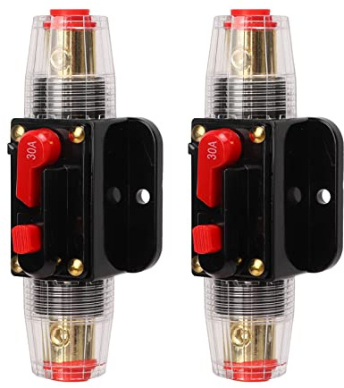 ZAICOLER Interruttore Automatico in Marino Ad Alta Corrente 12-24 V con Ripristino Manuale per Audio di Barche per Auto, Capicorda per Batteria da 2 Pezzi e Tubi Termorestringenti Inclusi Facile (30A)